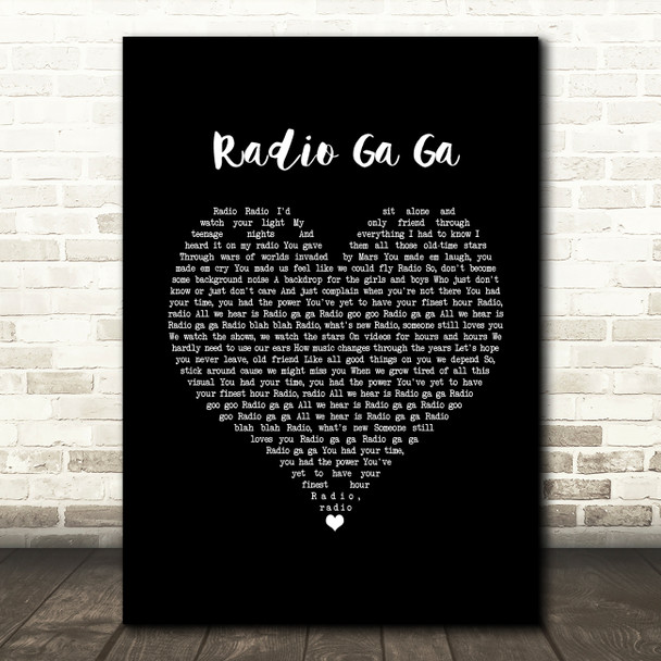 Queen Radio Ga Ga Black Heart Song Lyric Print