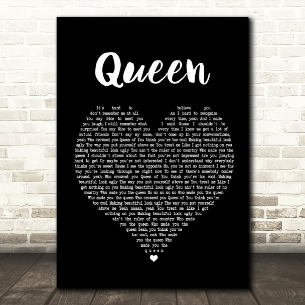 Shawn Mendes Queen Black Heart Song Lyric Print