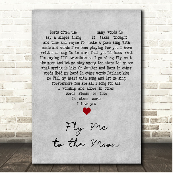 Tony Bennett Fly Me to the Moon Grey Heart Song Lyric Print
