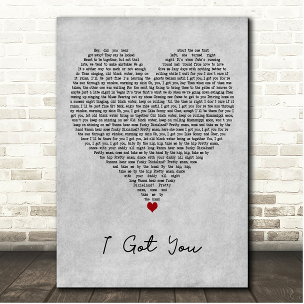 Train I Got You Grey Heart Song Lyric Print