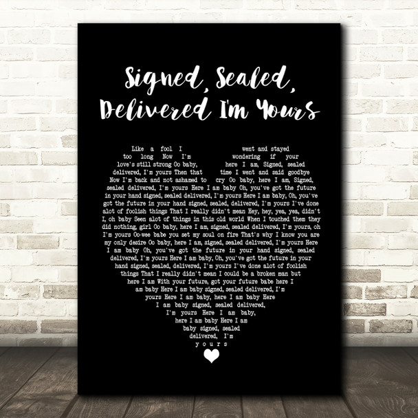 Stevie Wonder Signed, Sealed, Delivered I'm Yours Black Heart Song Lyric Print