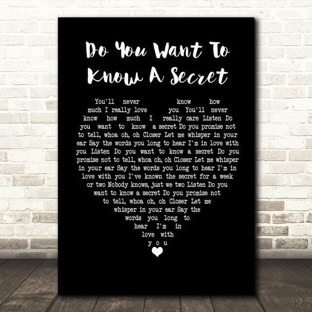 The Beatles Do You Want To Know A Secret Black Heart Song Lyric Print