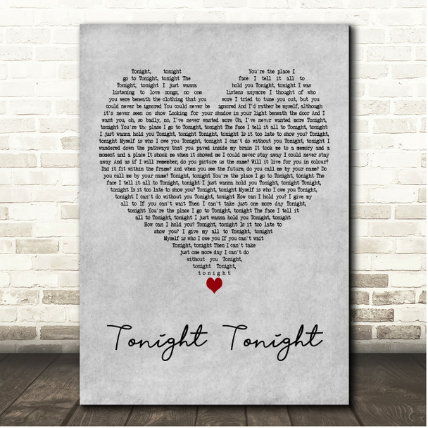 Celeste Tonight Tonight Grey Heart Song Lyric Print
