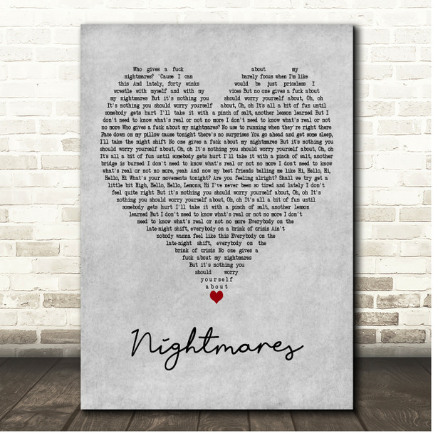 easy life Nightmares Grey Heart Song Lyric Print