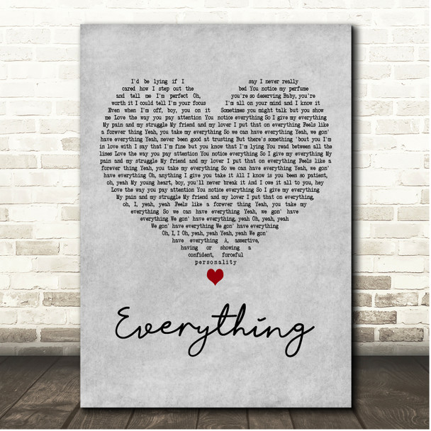 Ella Mai feat. John Legend Everything Grey Heart Song Lyric Print
