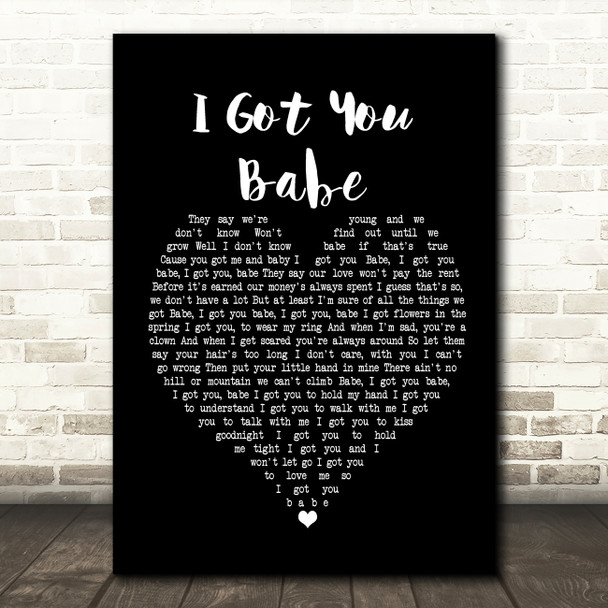 UB40 I Got You Babe Black Heart Song Lyric Print
