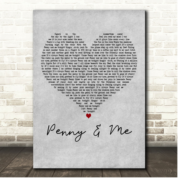 Hanson Penny & Me Grey Heart Song Lyric Print