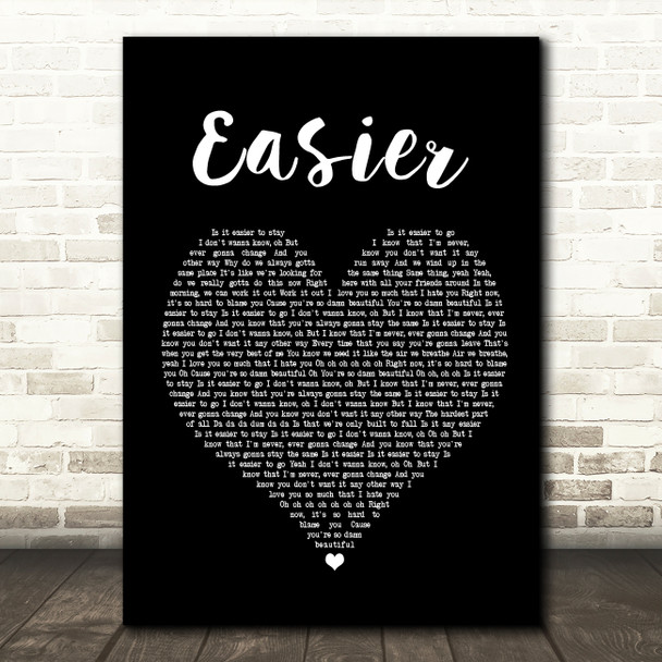 5 Seconds Of Summer Easier Black Heart Song Lyric Print