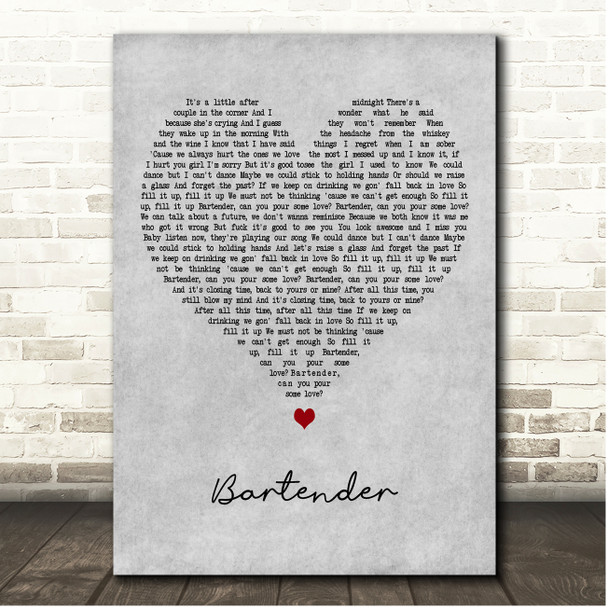 James Blunt Bartender Grey Heart Song Lyric Print