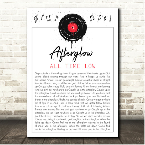 All Time Low Afterglow Grunge Vinyl Record Drip Song Lyric Print