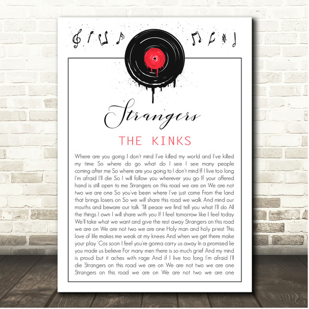 The Kinks Strangers Grunge Vinyl Record Drip Song Lyric Print