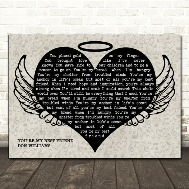 Don Williams You're My Best Friend Heart Angel Wings Halo Song Lyric Print