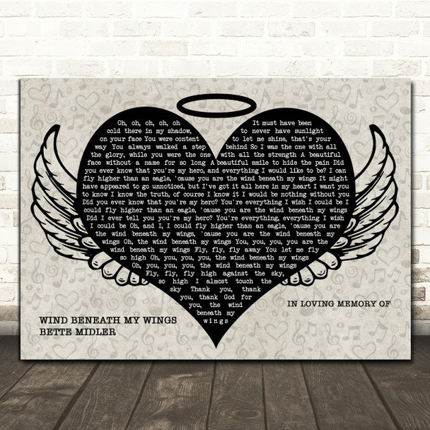 Bette Midler Wind Beneath My Wings Heart Angel Wings Halo Song Lyric Print
