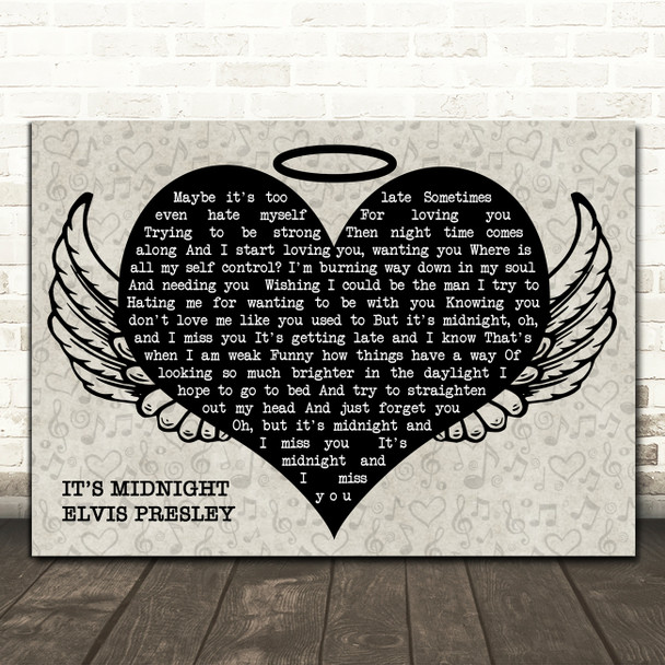 Elvis Presley Its Midnight Heart Angel Wings Halo Song Lyric Print