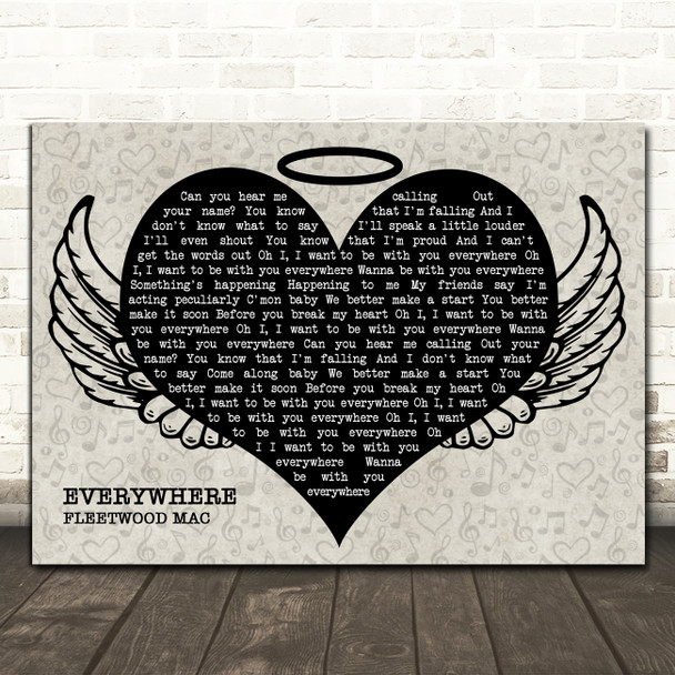 Fleetwood Mac Everywhere Heart Angel Wings Halo Song Lyric Print