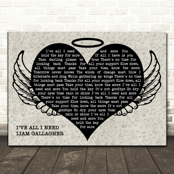 Liam Gallagher I've All I Need Heart Angel Wings Halo Song Lyric Print