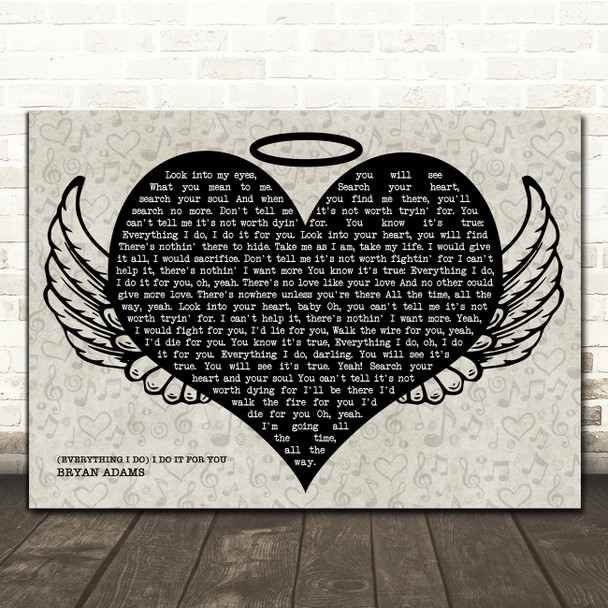 Bryan Adams (Everything I Do) I Do It For You Heart Angel Wings Halo Song Lyric Print