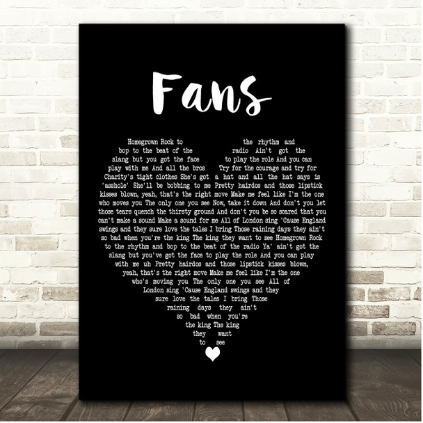 Kings of Leon Fans Black Heart Song Lyric Print