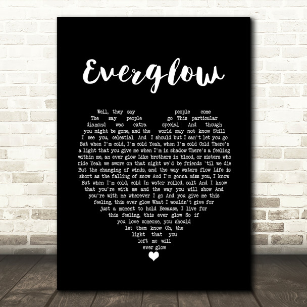 Coldplay Everglow Black Heart Song Lyric Print