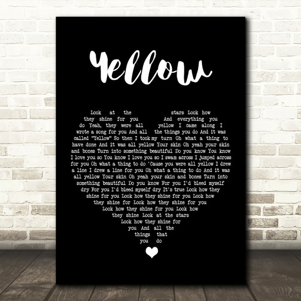 Coldplay Yellow Black Heart Song Lyric Print