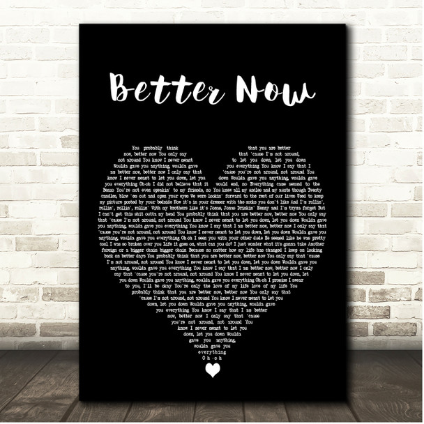 Post Malone Better Now Black Heart Song Lyric Print