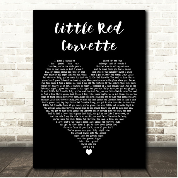 Prince Little Red Corvette Black Heart Song Lyric Print