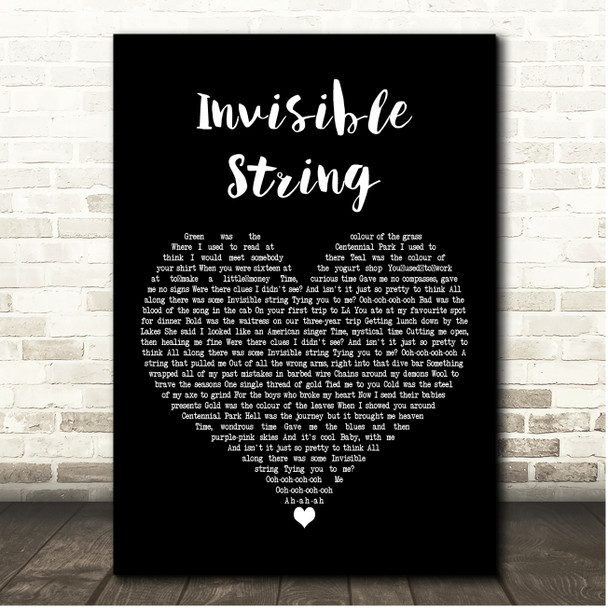 Taylor Swift Invisible String Black Heart Song Lyric Print