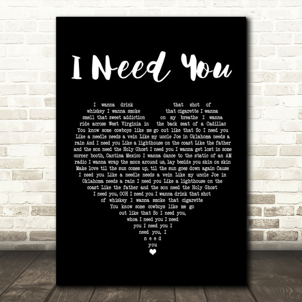 Faith Hill and Tim McGraw I Need You Black Heart Song Lyric Print