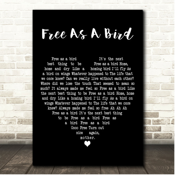The Beatles Free As A Bird Black Heart Song Lyric Print