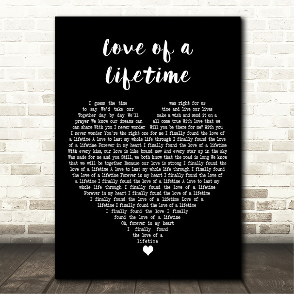Firehouse Love of a Lifetime Black Heart Song Lyric Print