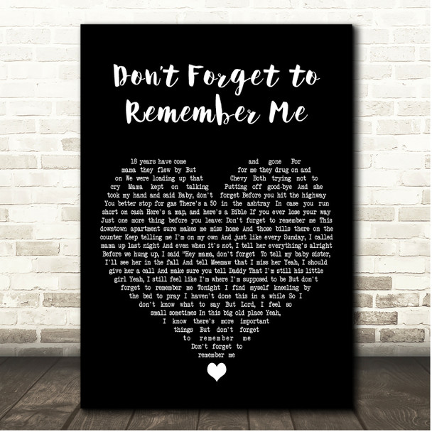 Carrie Underwood Dont Forget to Remember Me Black Heart Song Lyric Print