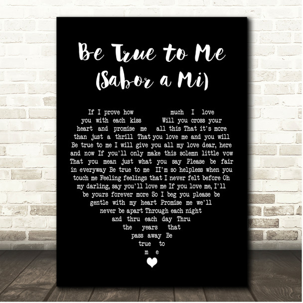 Doris Day Be True to Me (Sabor a Mi) Black Heart Song Lyric Print