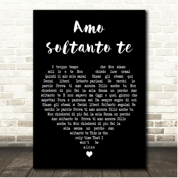 Andrea Bocelli Amo soltanto te Black Heart Song Lyric Print