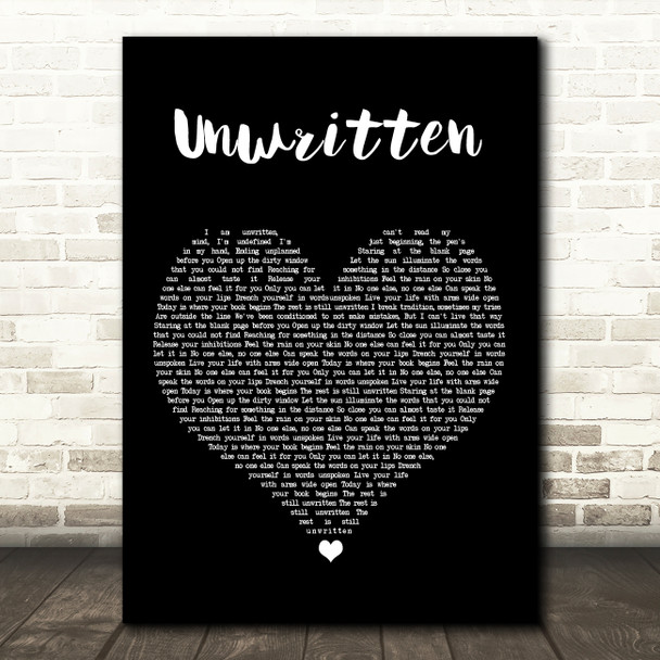 Natasha Bedingfield Unwritten Black Heart Song Lyric Print