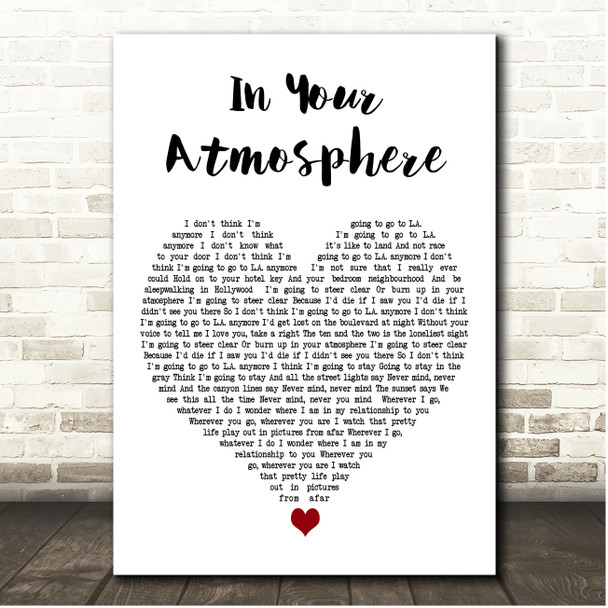 John Mayer In Your Atmosphere White Heart Song Lyric Print