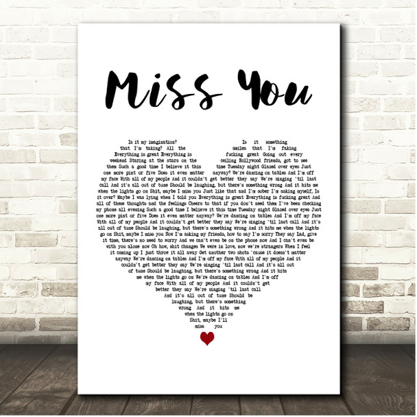 Louis Tomlinson Miss You White Heart Song Lyric Print