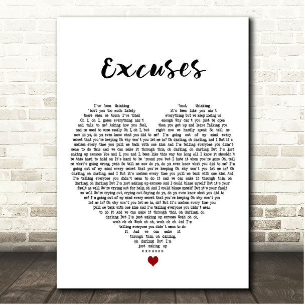 Olly Murs Excuses White Heart Song Lyric Print