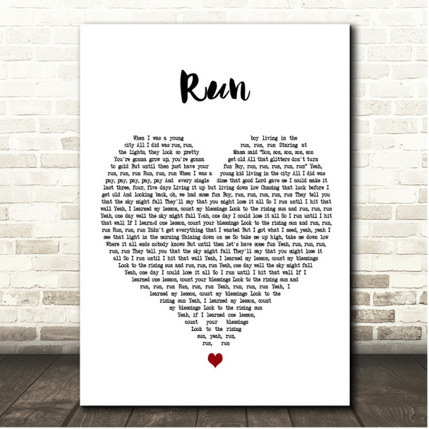 OneRepublic Run White Heart Song Lyric Print