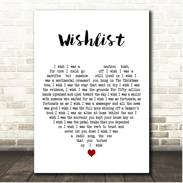 Pearl Jam Wishlist White Heart Song Lyric Print
