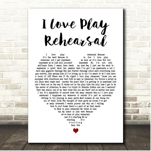 Be More Chill Ensemble I Love Play Rehearsal White Heart Song Lyric Print