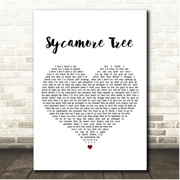 Ruth B Sycamore Tree White Heart Song Lyric Print