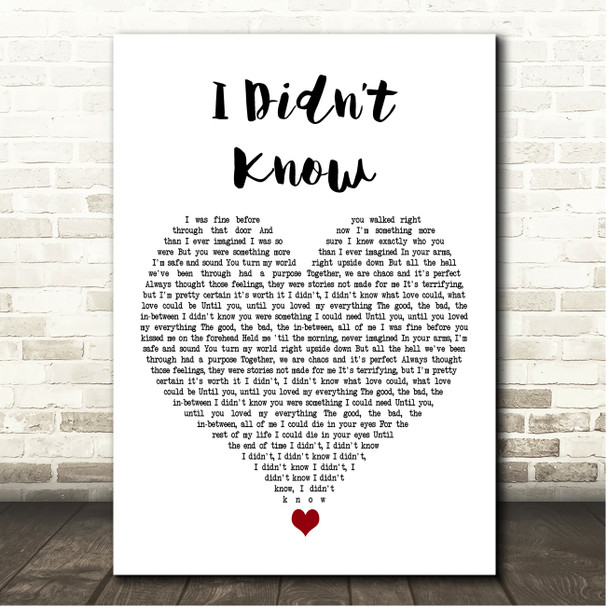 Sofia Carson I Didnt Know White Heart Song Lyric Print
