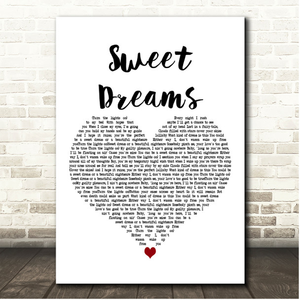 Beyonce Sweet Dreams White Heart Song Lyric Print