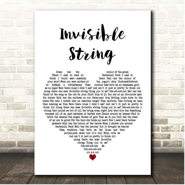 Taylor Swift Invisible String White Heart Song Lyric Print