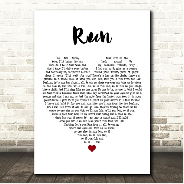 Taylor Swift Run White Heart Song Lyric Print