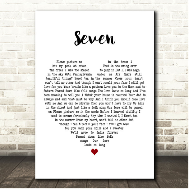 Taylor Swift Seven White Heart Song Lyric Print