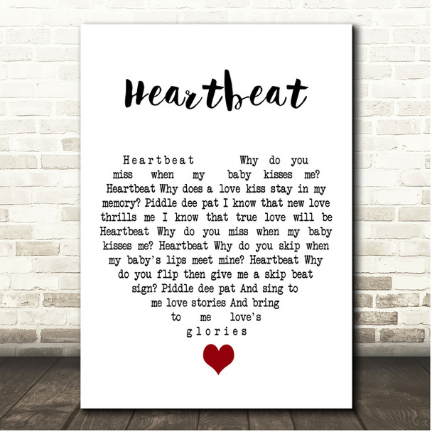 Buddy Holly Heartbeat White Heart Song Lyric Print