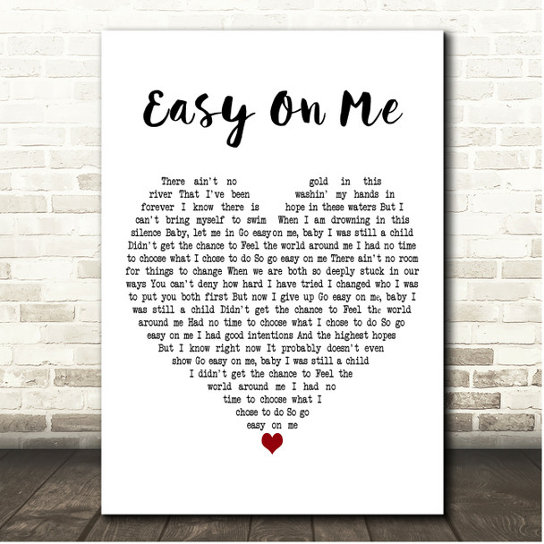 Adele Easy On Me White Heart Song Lyric Print