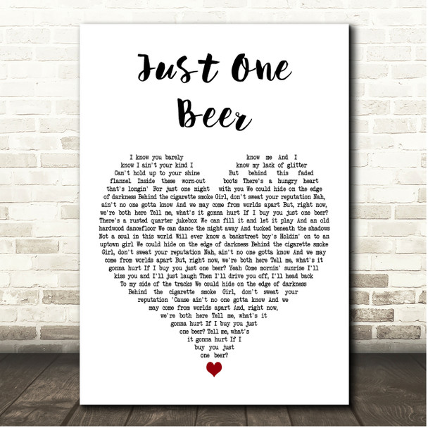 Casey Donahew Just One Beer White Heart Song Lyric Print