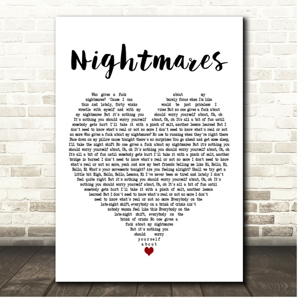 easy life Nightmares White Heart Song Lyric Print